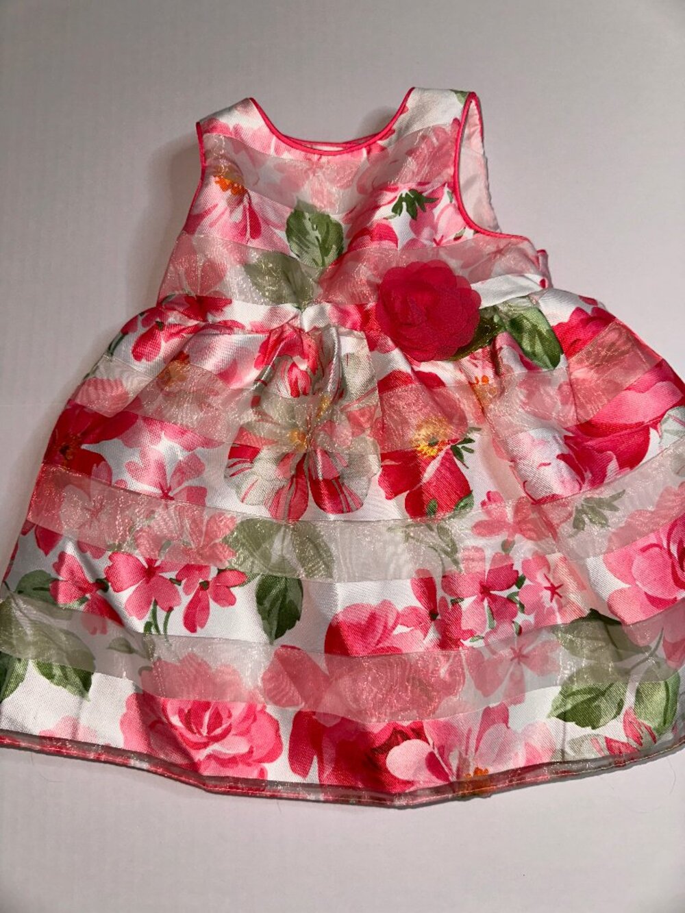 Mia & Mimi Floral Party Dress Baby 6-9M Pink White Rosette Organza #645